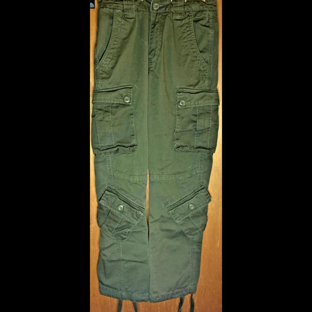 Matchstick Army Green Canvas Multi Pocket Adjustable Cargo Work Pants Size 28